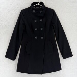 Old Navy Coat Womens Small Black Wool Blend Pea Coat Double Breasted Jacket NWT